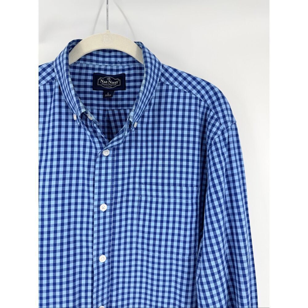 Nat Nast Luxury Originals Blue Gingham Button Down Shirt Size Large 100% Cotton